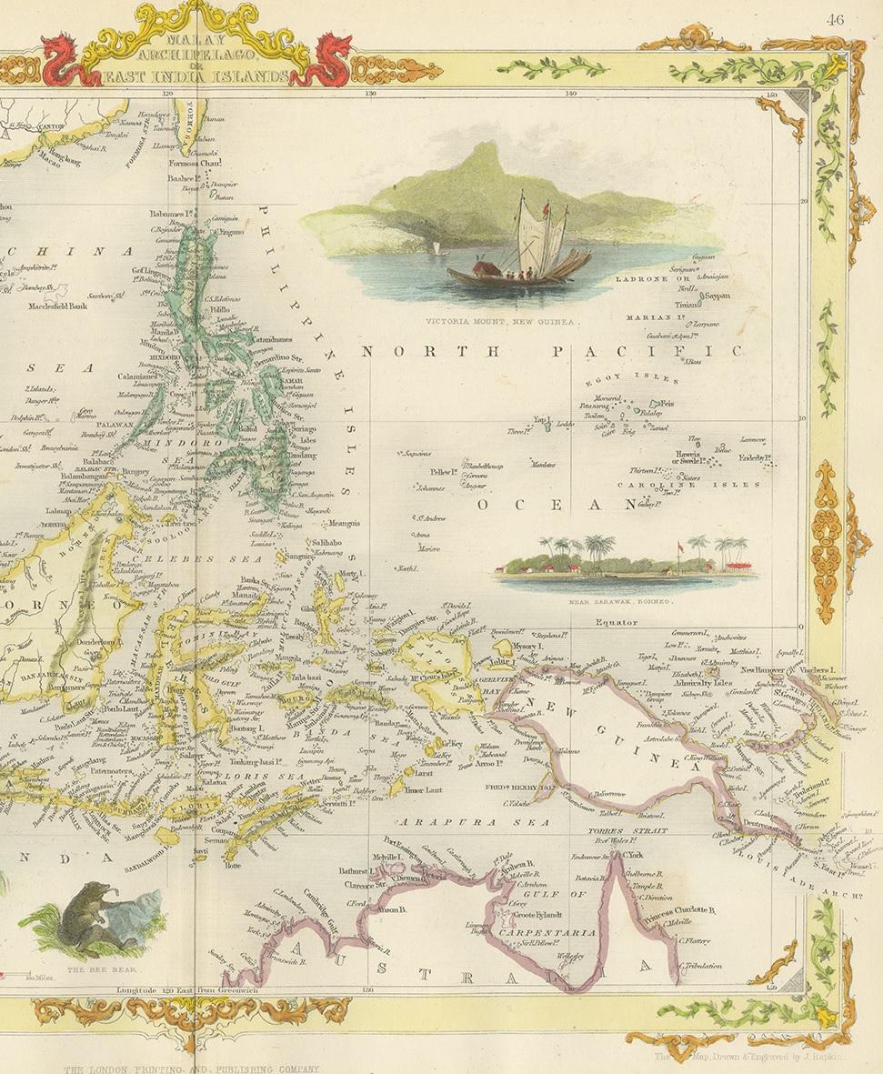 19th Century Antique Map of the Malay Archipelago 'East Indies' by Tallis '1851'