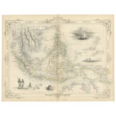 Mappa antica dell'arcipelago di Malayer con immagini di popolazioni indigene, 1851