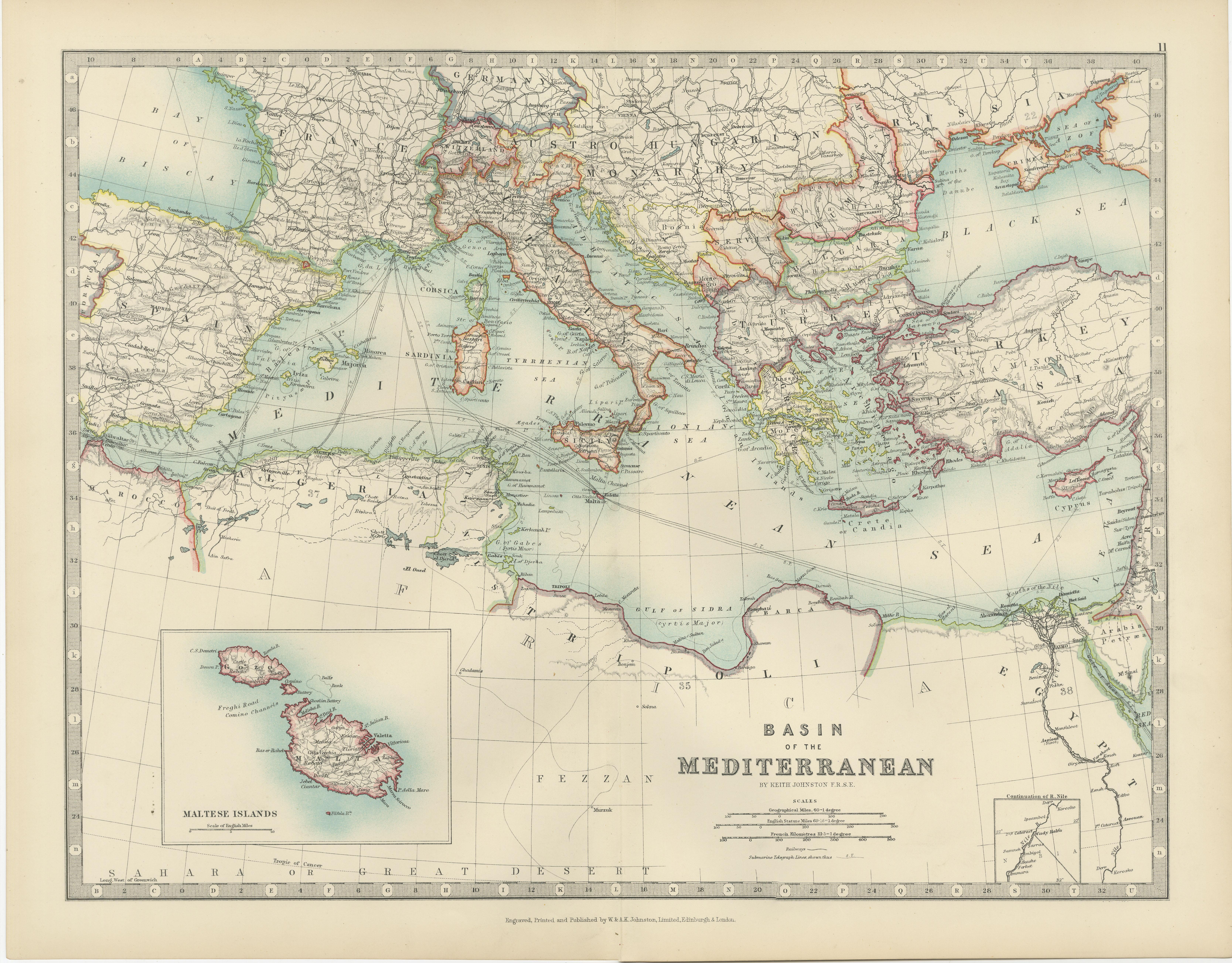 Titre : Carte ancienne du bassin méditerranéen, 1903, avec géographie détaillée des côtes et de l'intérieur des terres

Description : Cette carte ancienne, intitulée 