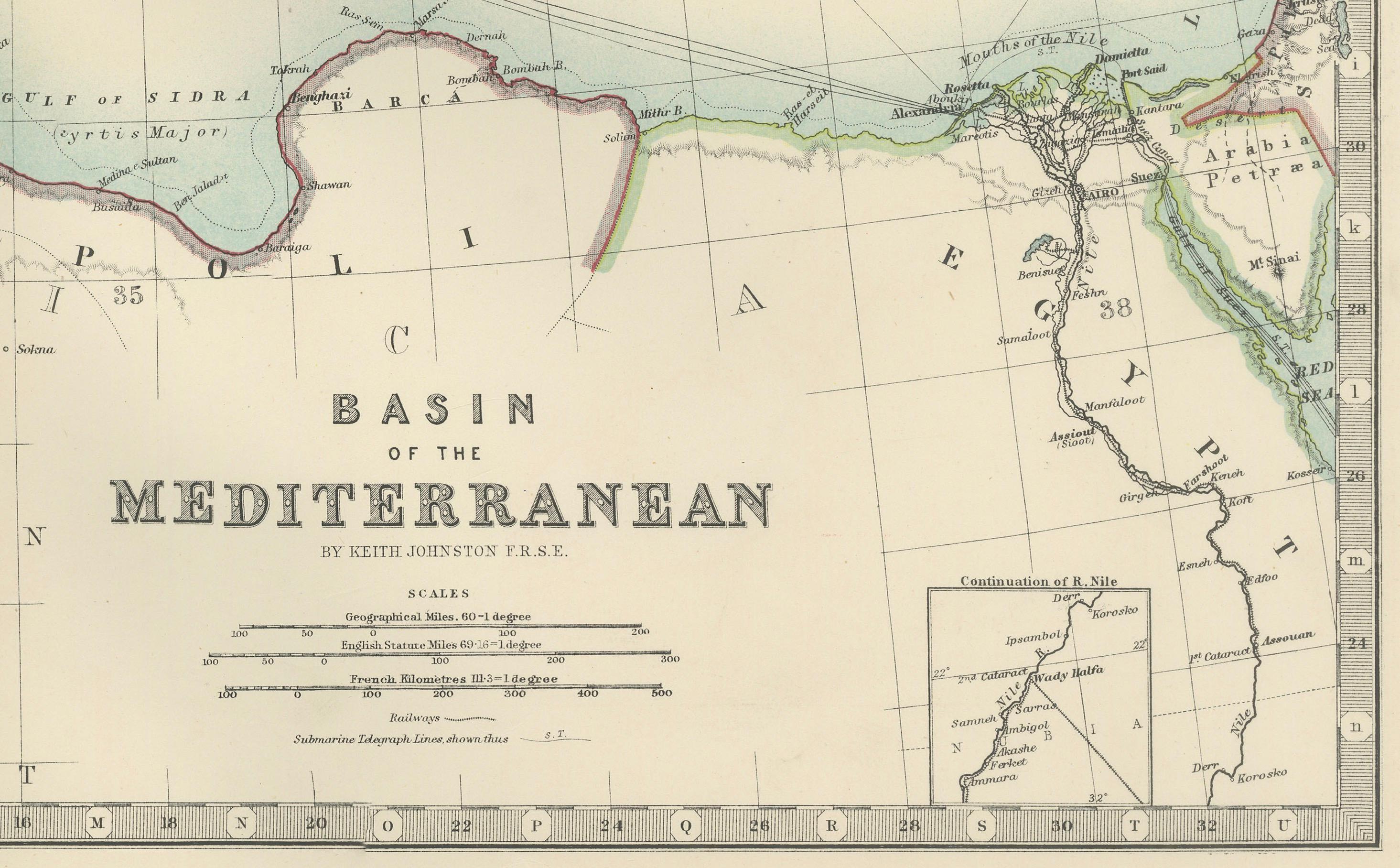 Carte ancienne du bassin méditerranéen, 1903, avec les côtes et les terres intérieures détaillées en vente 3