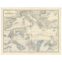 Antique Map of the Mediterranean by A.K. Johnston, 1865