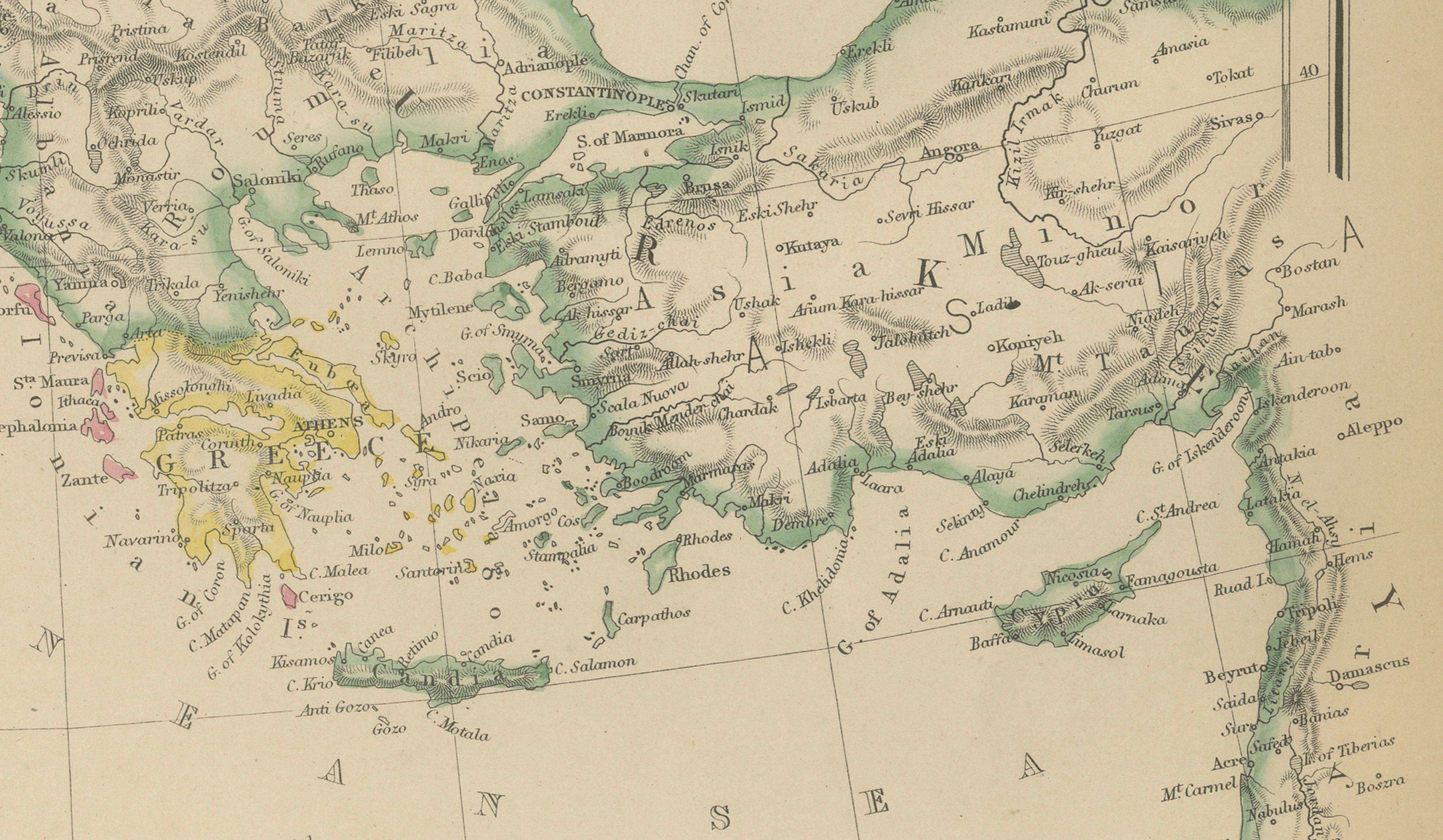 Antique Map of the Mediterranean & Greek Archipelago, Blackie, circa 1860