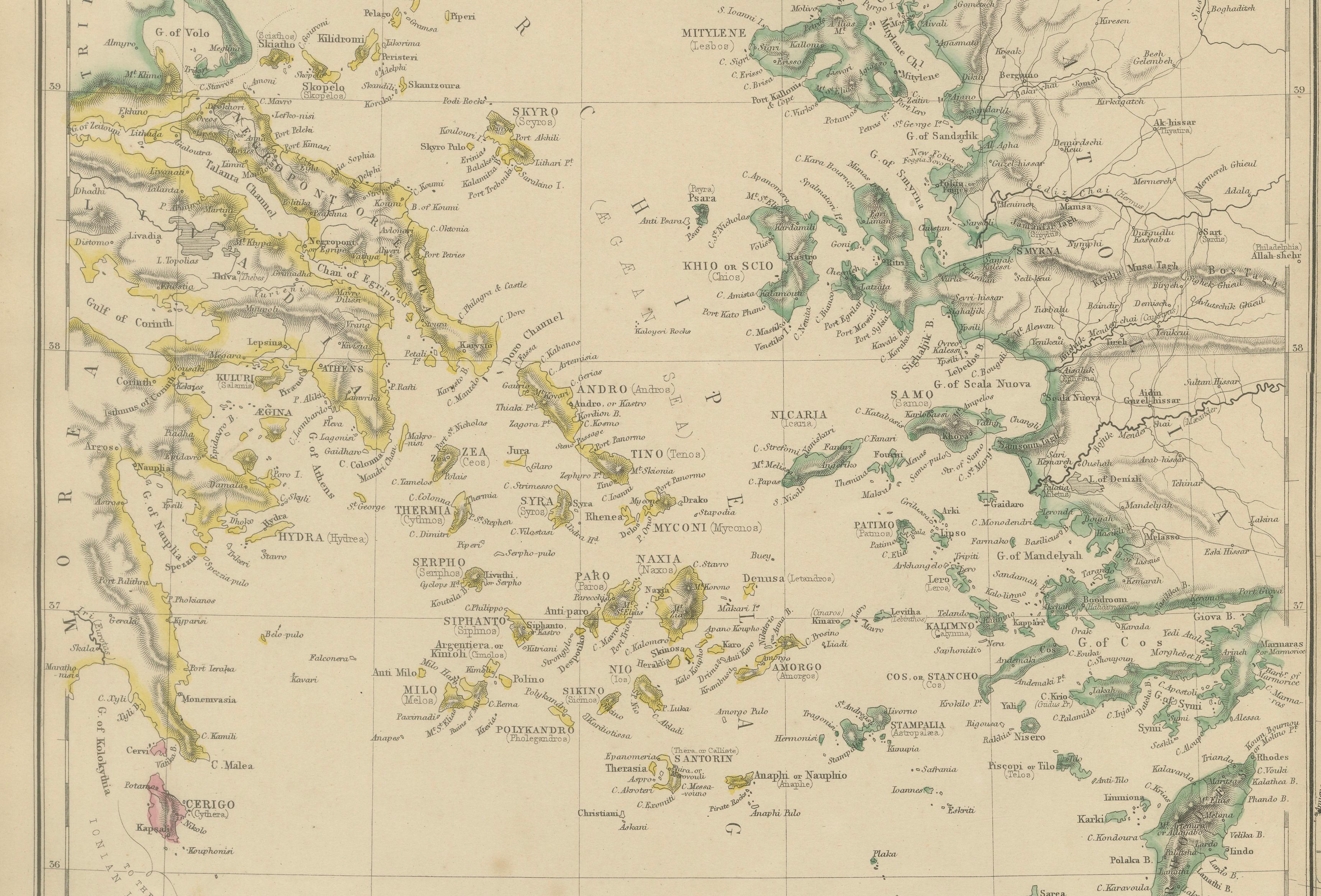 Antique Map of the Mediterranean & Greek Archipelago, Blackie, circa 1860
