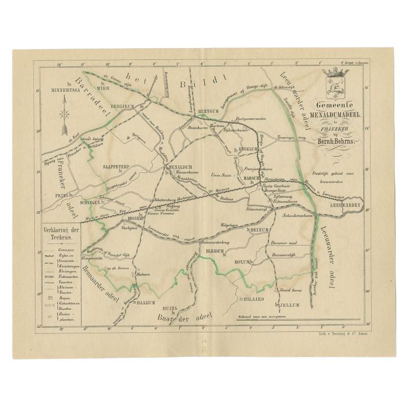 Antique Map of the Menaldumadeel Township by Behrns, 1861 For Sale