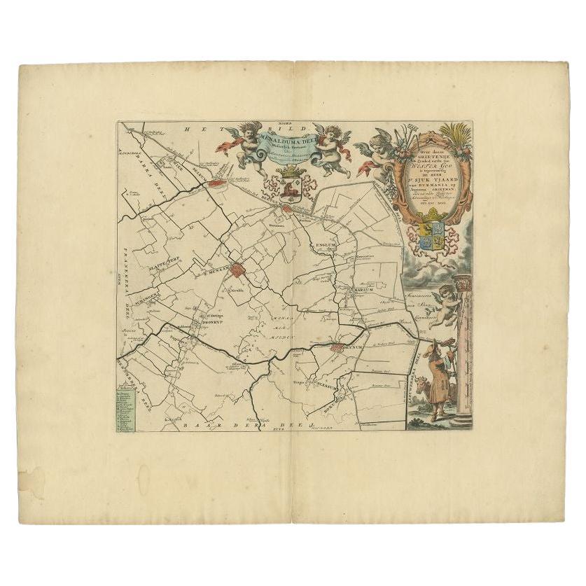 Antique Map of the Menaldumadeel Township 'Friesland' by Halma, 1718 For Sale