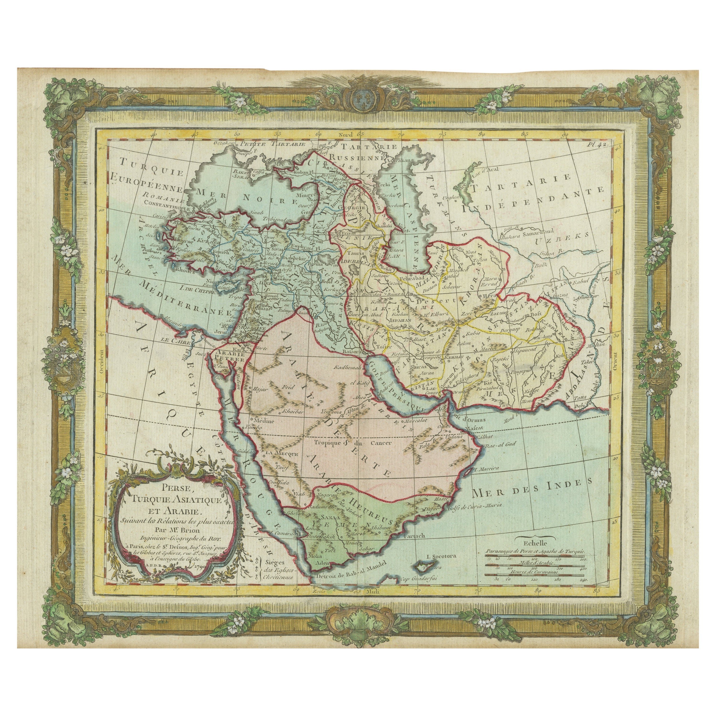 Mapa antiguo de Oriente Medio con una gran Arabia, 1799