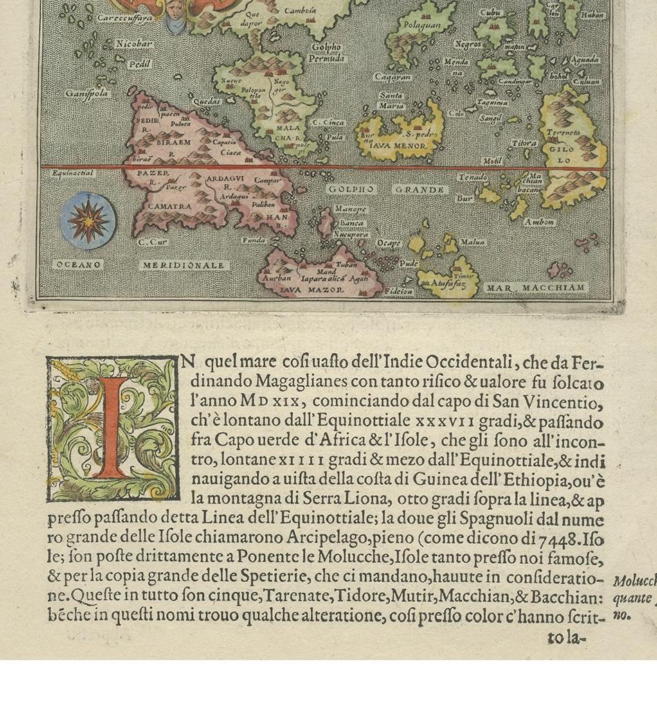 Carte ancienne des Moluccas de Porcacchi, datant d'environ 1620 Bon état - En vente à Langweer, NL