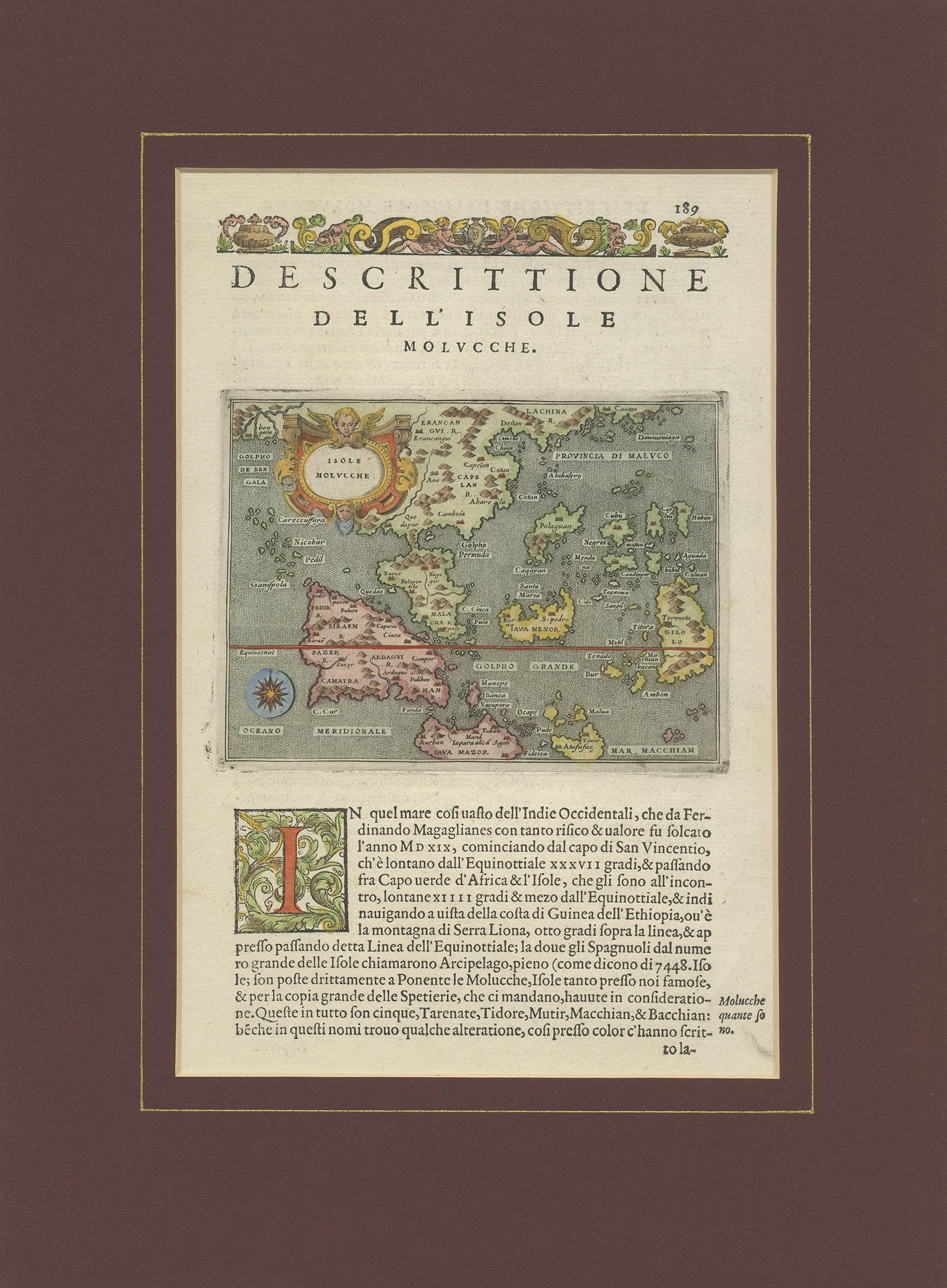 17ème siècle Carte ancienne des Moluccas de Porcacchi, datant d'environ 1620 en vente