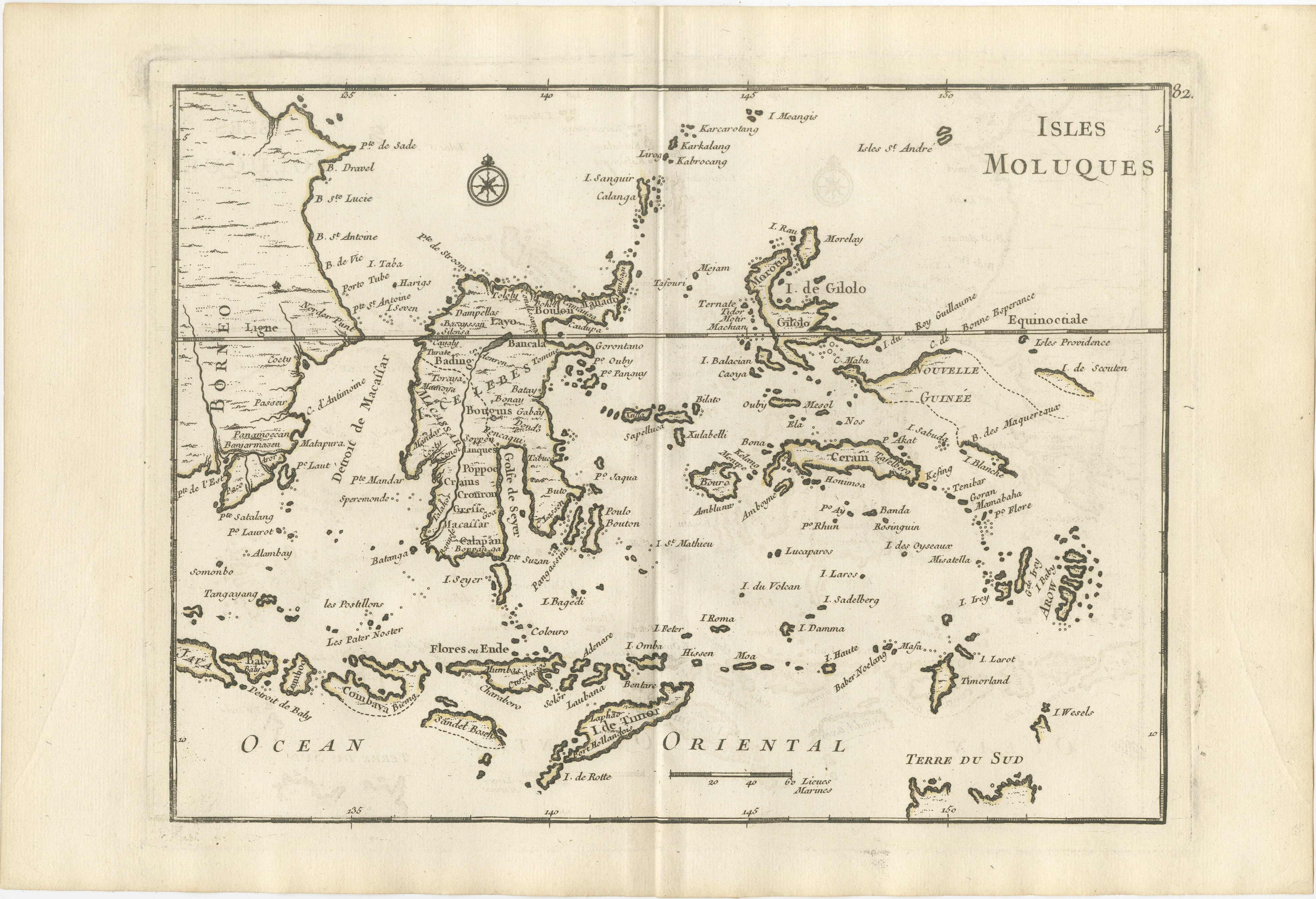 Antique Map of the Moluccas & Celebes, Le Rouge, French Engraving c.1750
