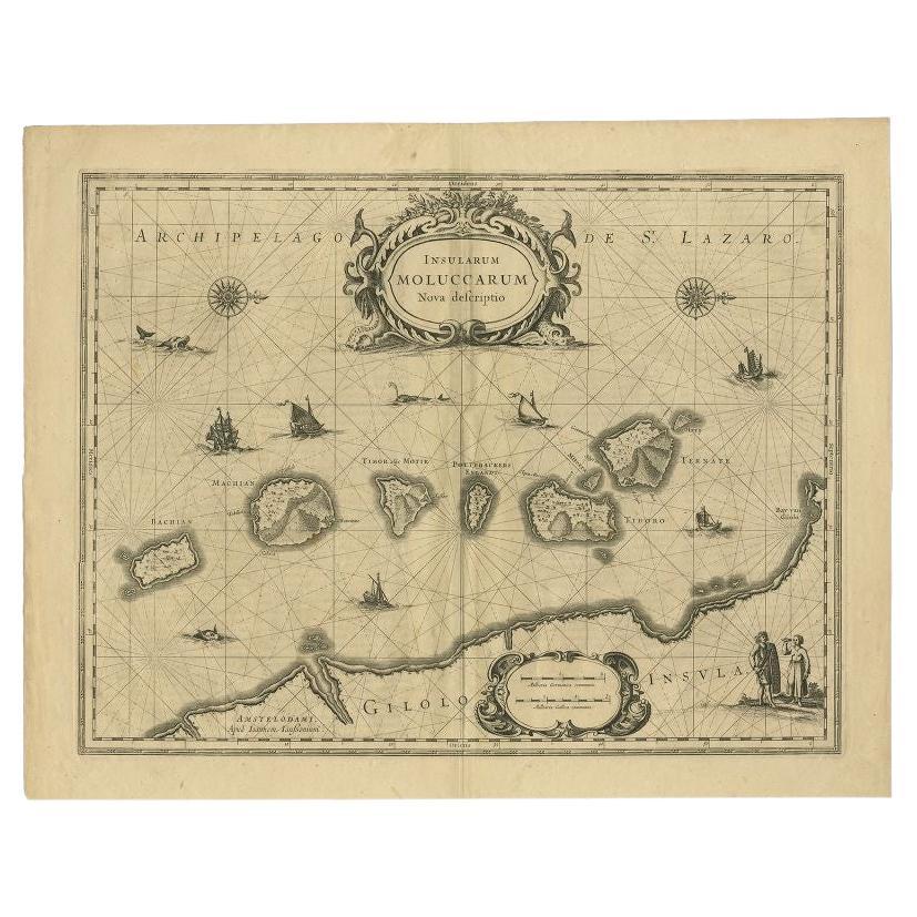 Antique Map of the Moluccas in Indonesia by Janssonius, C.1650 For Sale