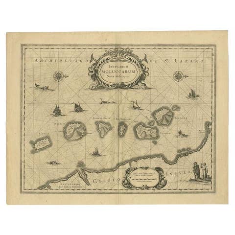 Antique Map of the Moluccas in Indonesia by Janssonius, C.1650