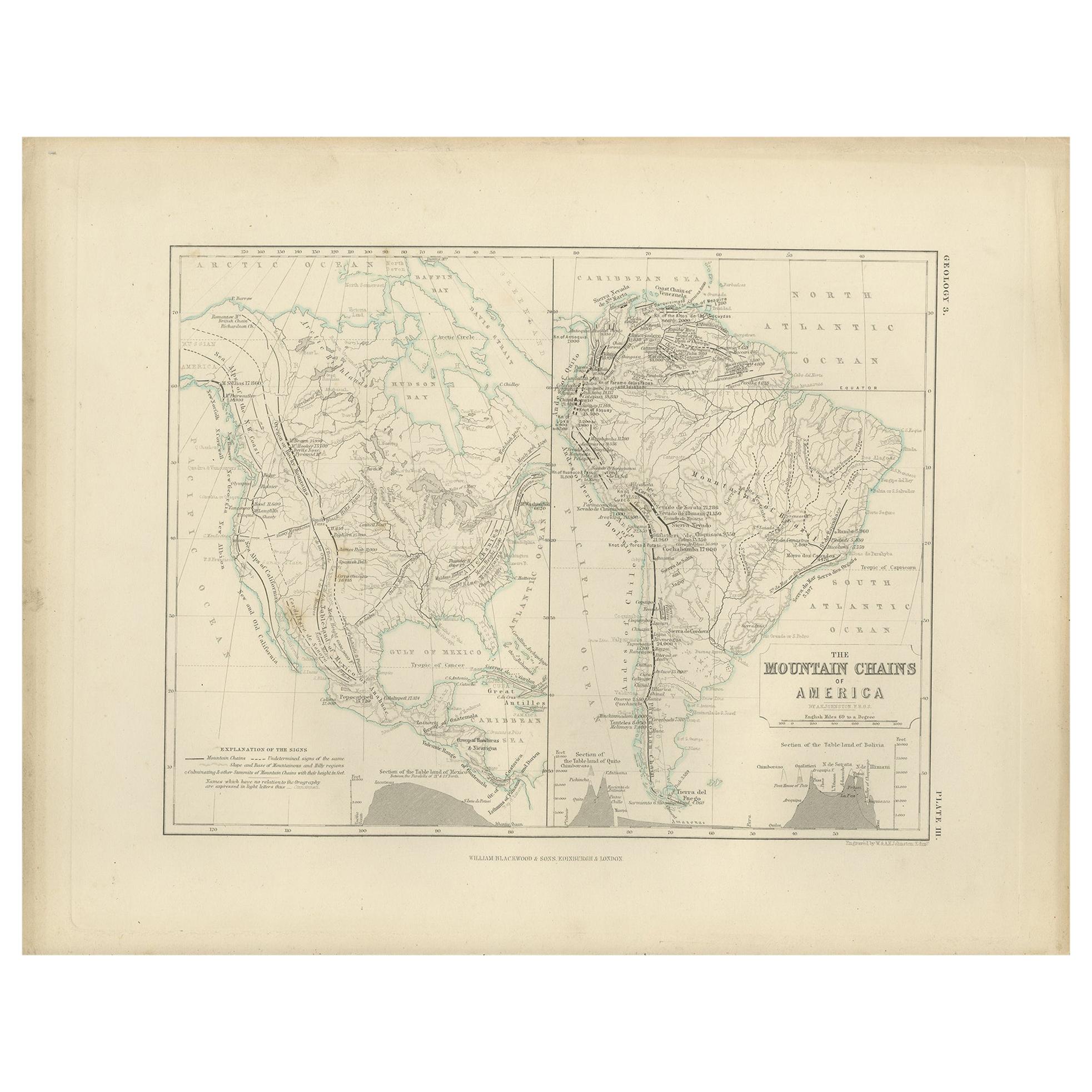 Antique Map of the Mountain Chains of America by Johnston '1850'