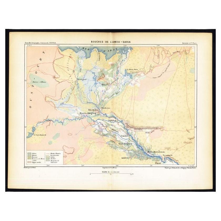 Antique Map of the Mouth of the Amu Darya River by Reclus, 1881 For Sale