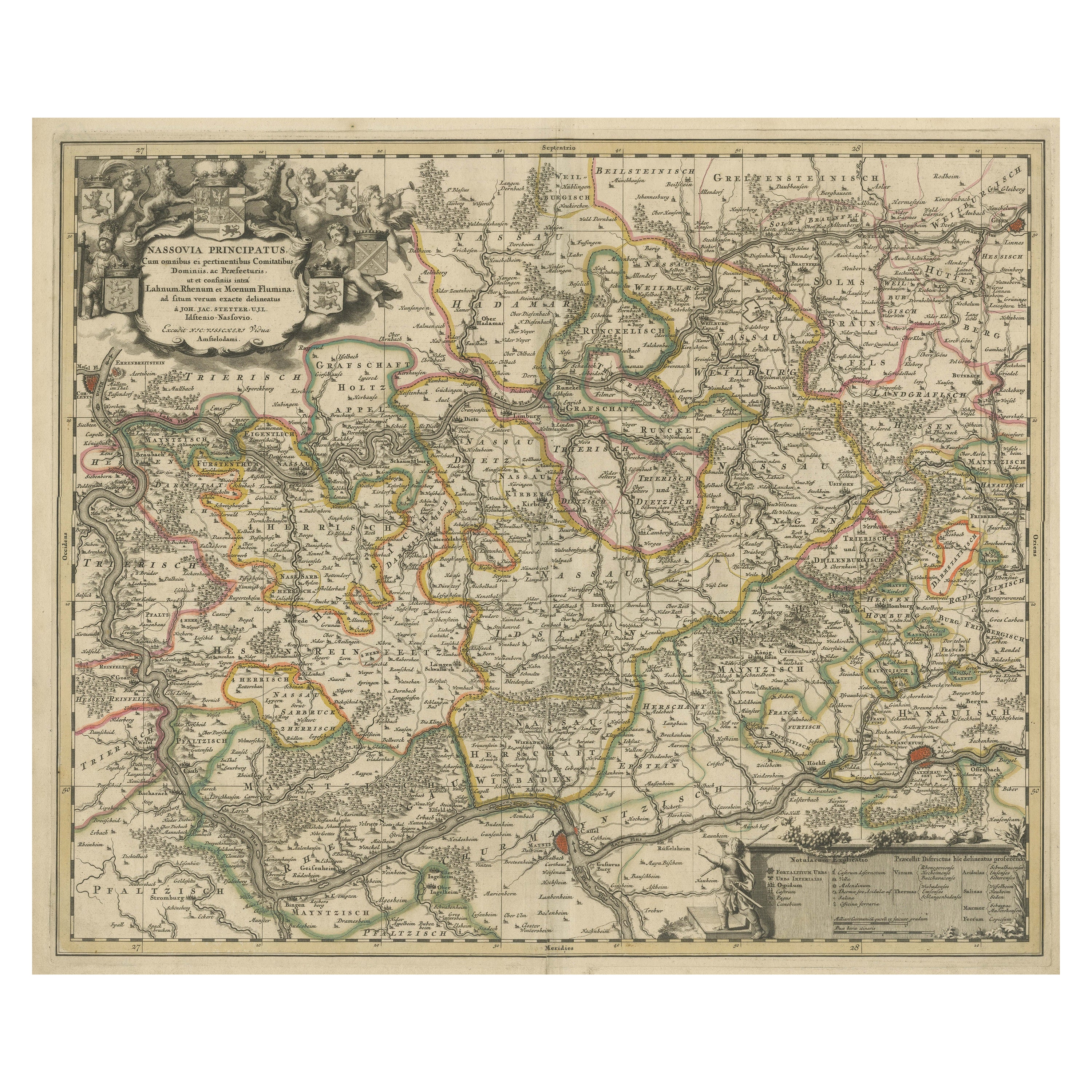 Mappa antica della regione di Nassau nella Germania occidentale