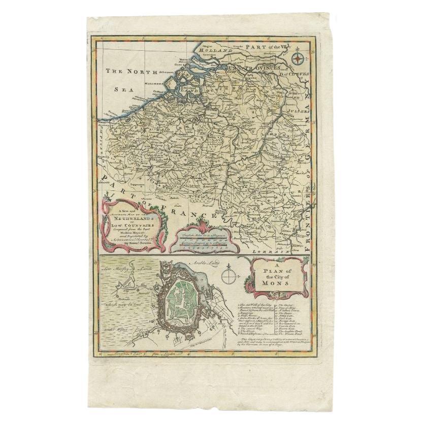 Carte ancienne des Pays-Bas et de la Belgique par Bowen, 1747 en vente
