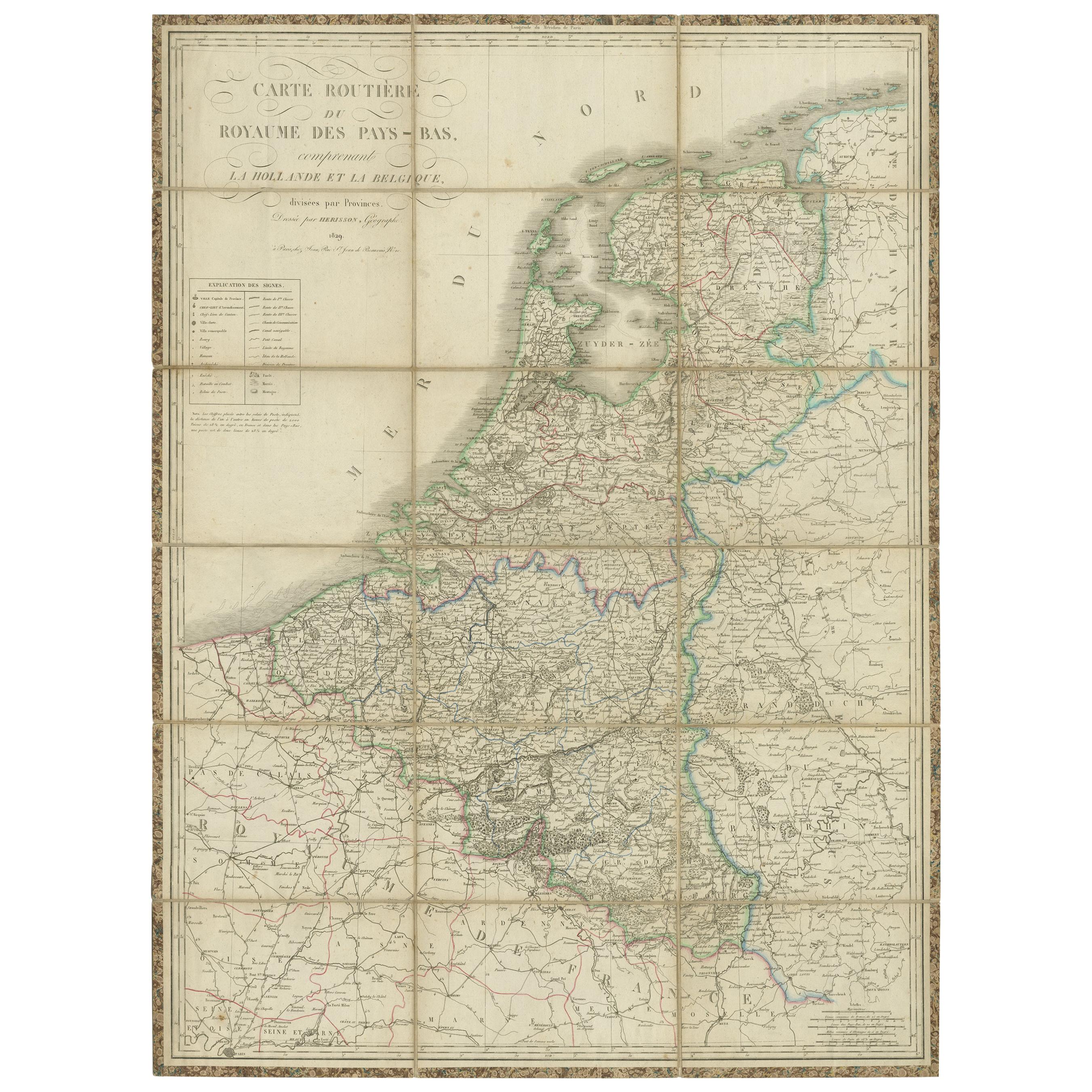 Antike Karte der Niederlande und Belgiens von Hérisson, 1829