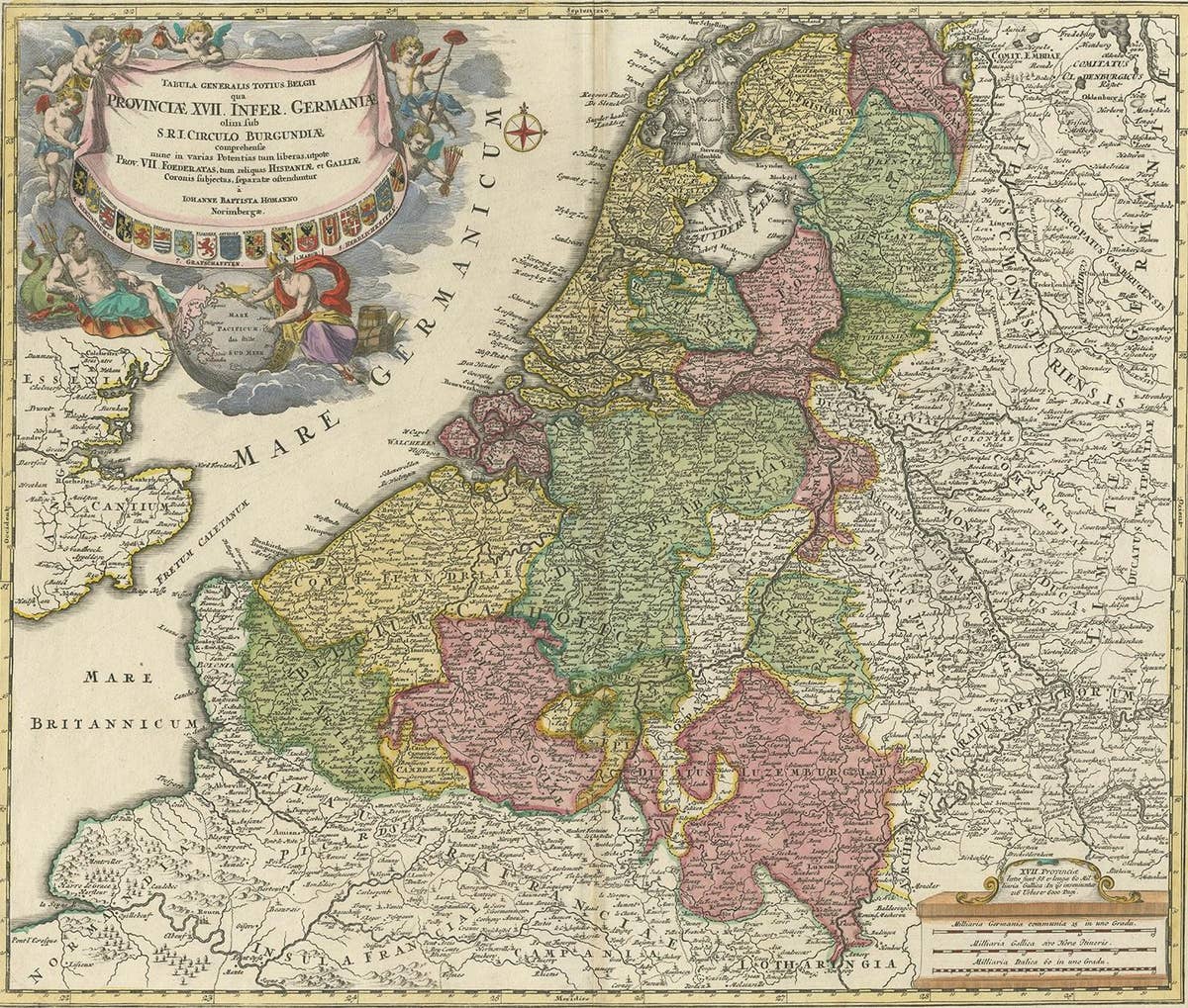 Antique Map of the Netherlands and Belgium by Homann, circa 1710