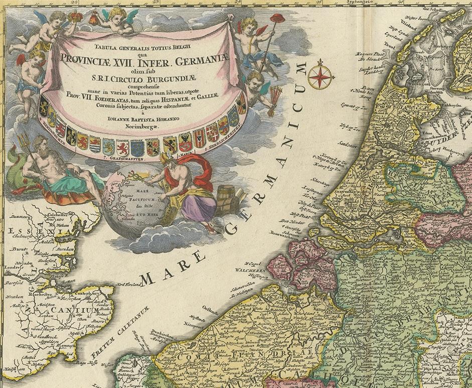 German Antique Map of the Netherlands and Belgium by Homann, circa 1710 For Sale