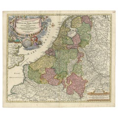 Carta geografica antica dei Paesi Bassi e del Belgio di Homann, 1710 circa