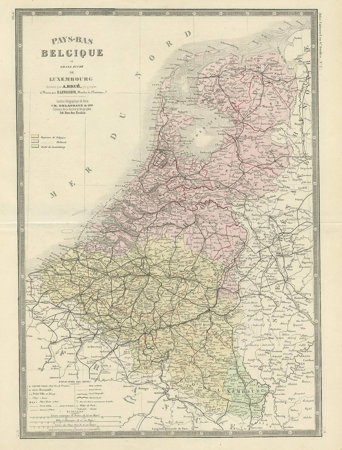 Decorative Antique Map of the Netherlands and Belgium, ca.1875