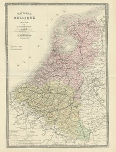 Decorative Antique Map of the Netherlands and Belgium,  ca.1875