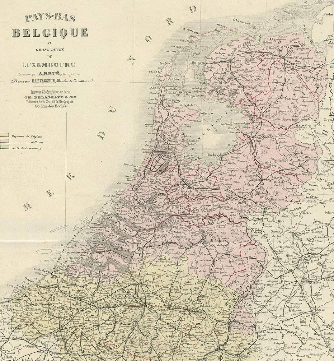 Decorative Antique Map of the Netherlands and Belgium, ca.1875
