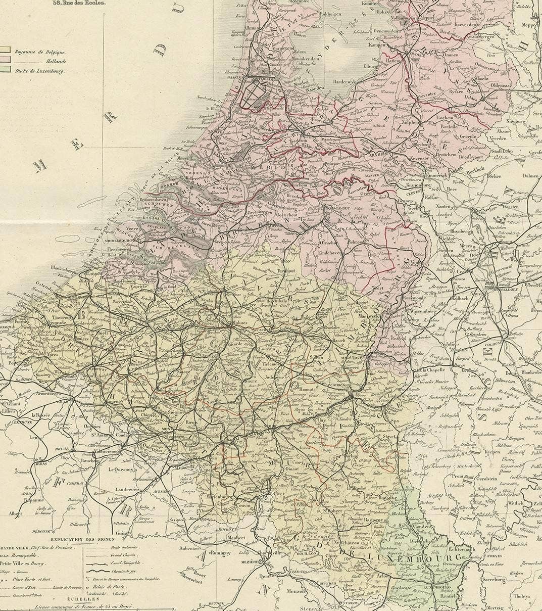 Decorative Antique Map of the Netherlands and Belgium, ca.1875