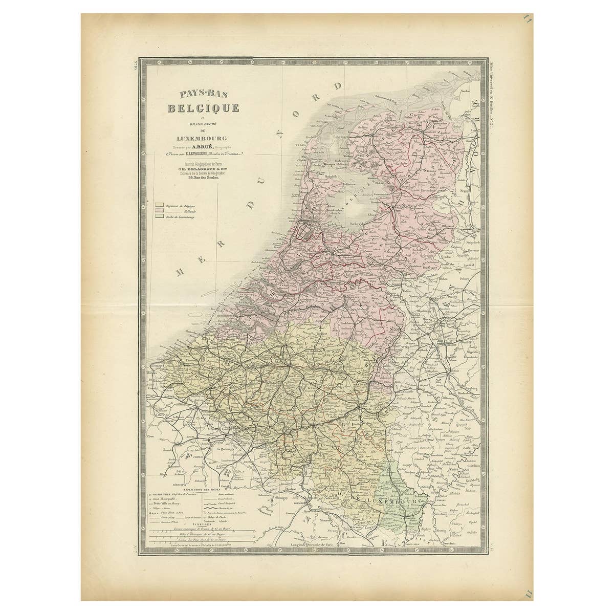 Decorative Antique Map of the Netherlands and Belgium, ca.1875