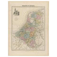 Mapa antiguo de los Países Bajos y Bélgica, c.1880