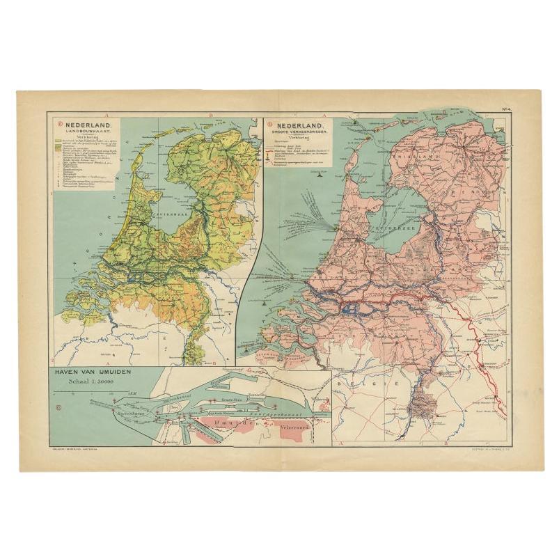 Antique Map of the Netherlands and IJmuiden by Beekman & Schuiling, 1927 For Sale
