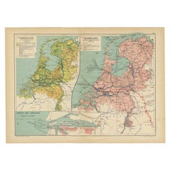 Antique Map of the Netherlands and IJmuiden by Beekman & Schuiling, 1927