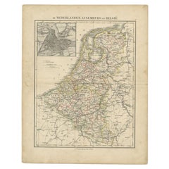 Carte ancienne des Pays-Bas, de Belgique et du Luxembourg par Petri, c.1873