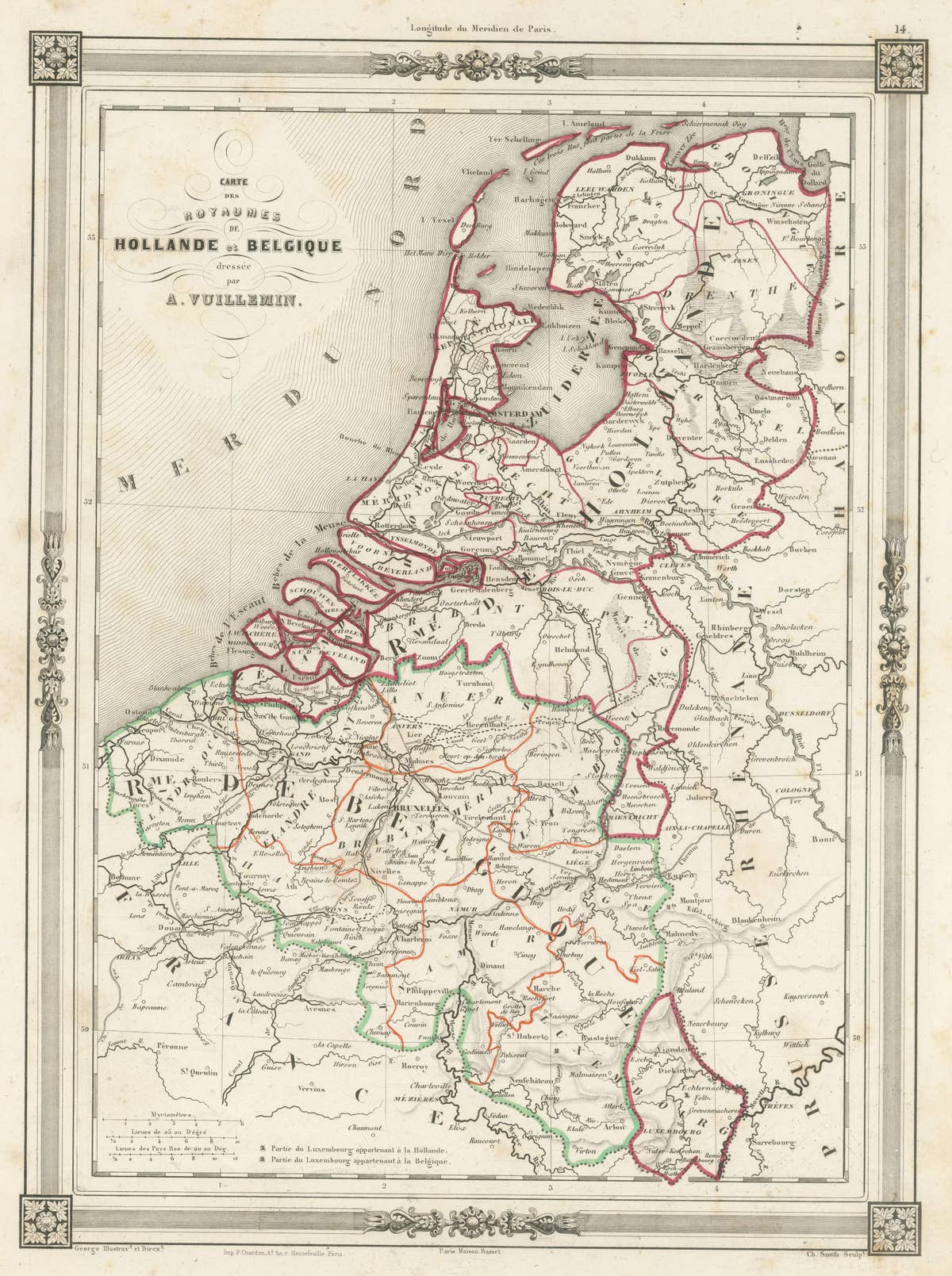 Antique Map of the Netherlands, Belgium and Luxembourg