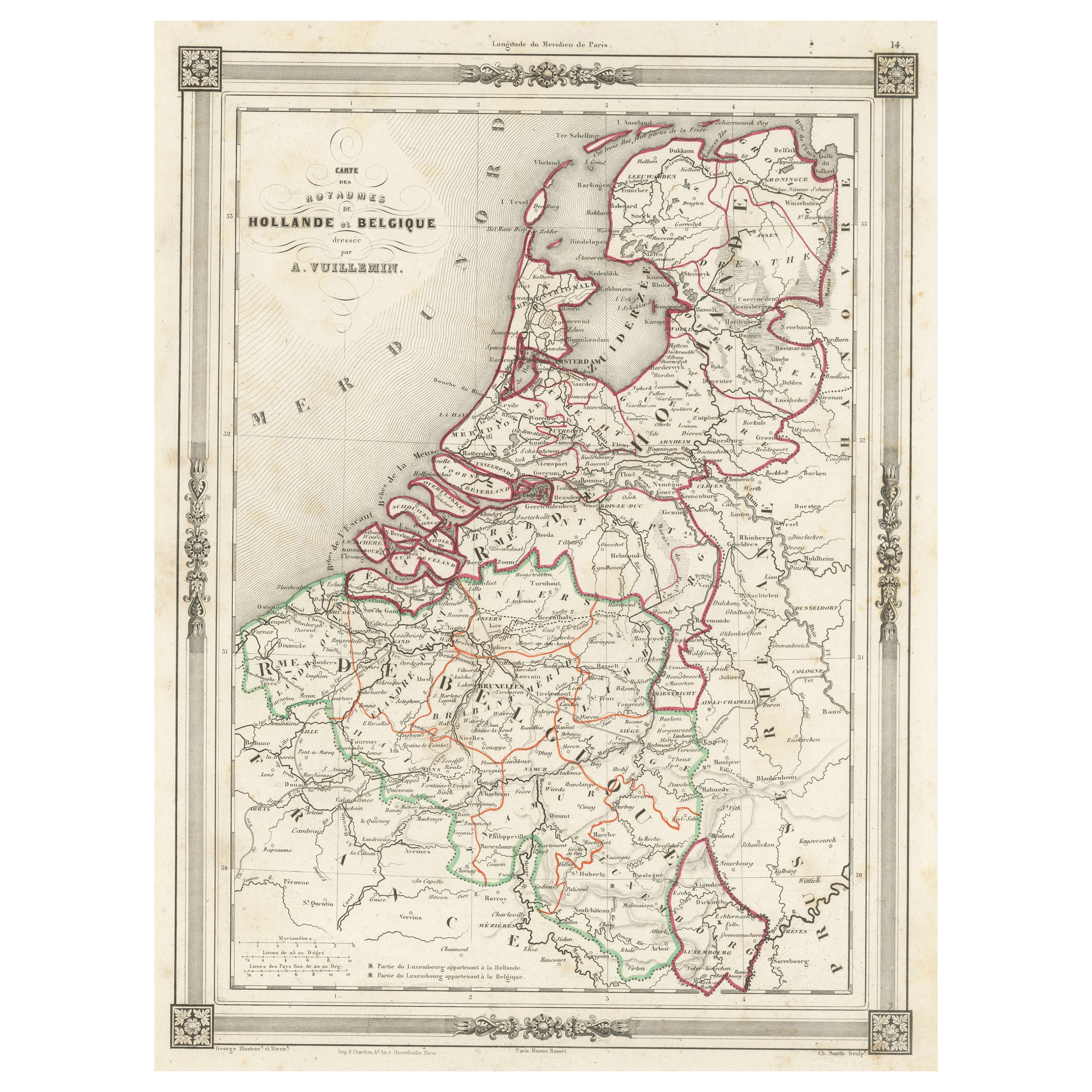 Carte ancienne des Pays-Bas, de la Belgique et du Luxembourg en vente