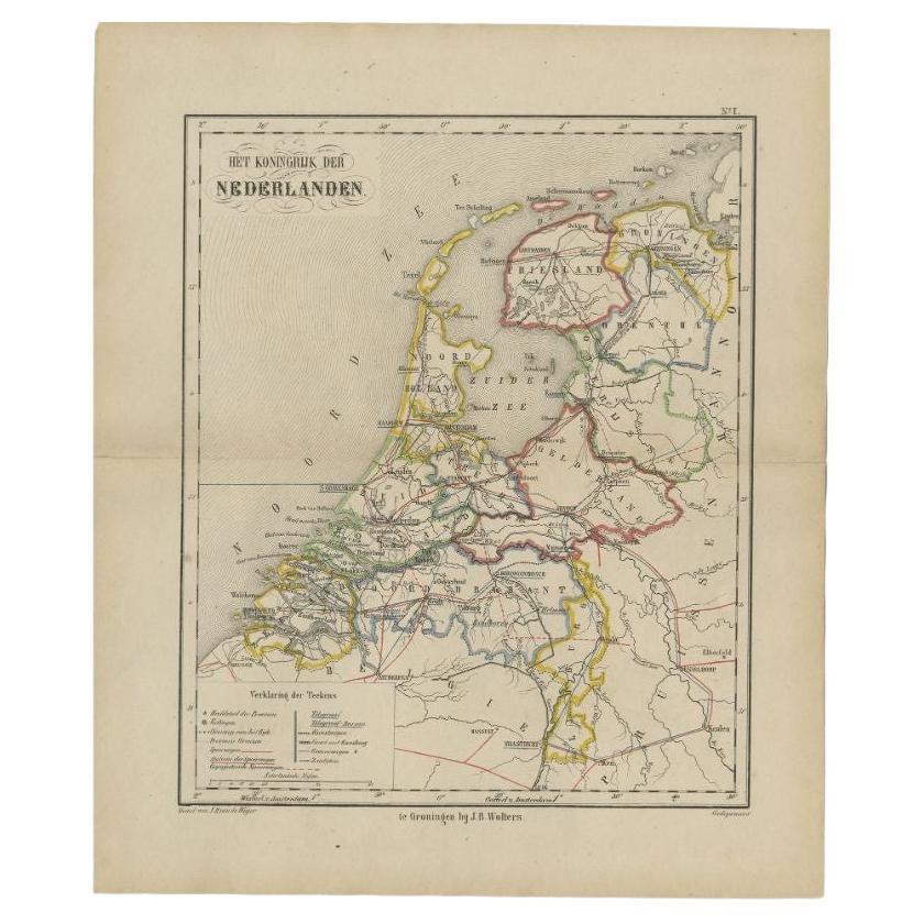 Antique Map of the Netherlands by Brugsma, 1864 For Sale