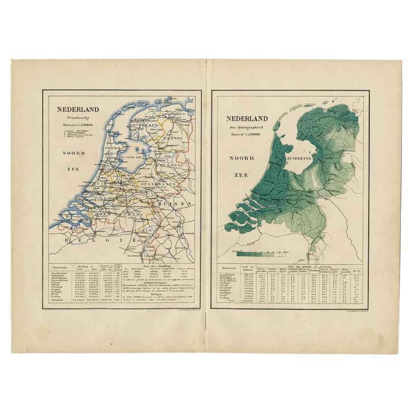 Antique Map of the Netherlands by Kuyper, 1883 For Sale