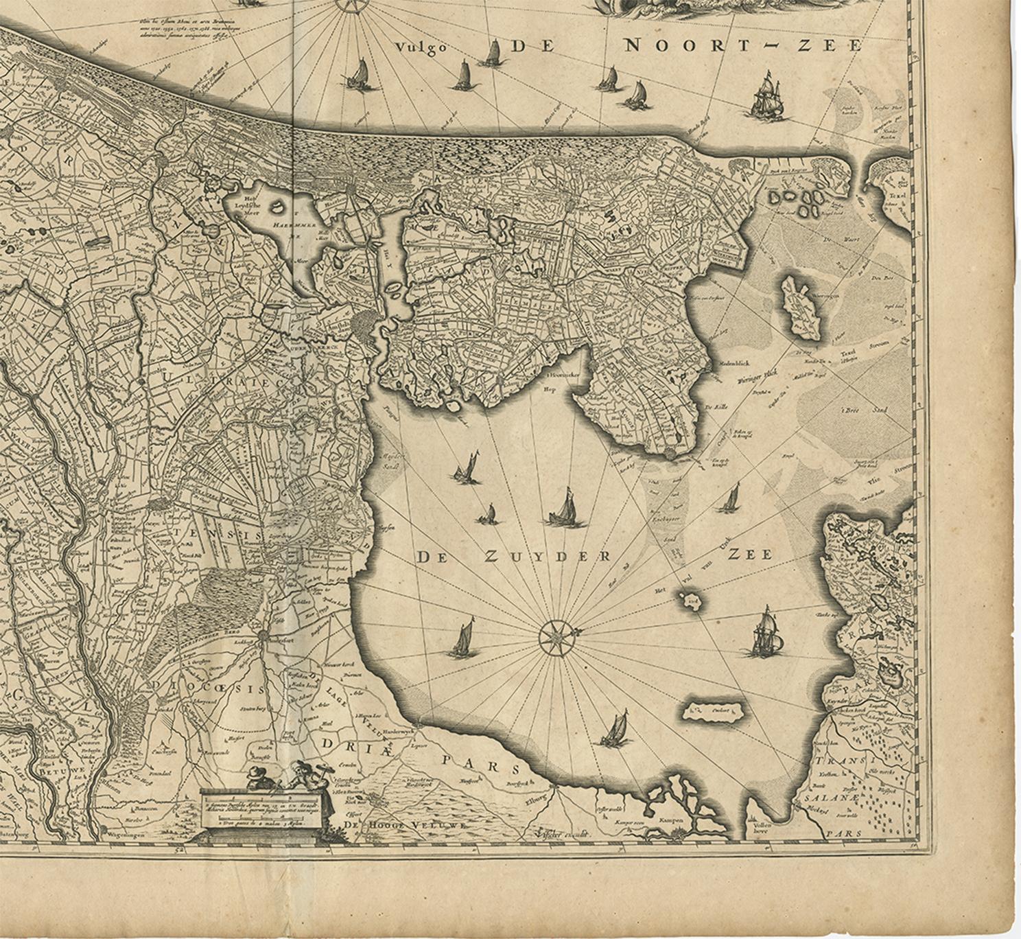 17ème siècle Carte ancienne des Pays-Bas par N. Visscher, 1684 en vente