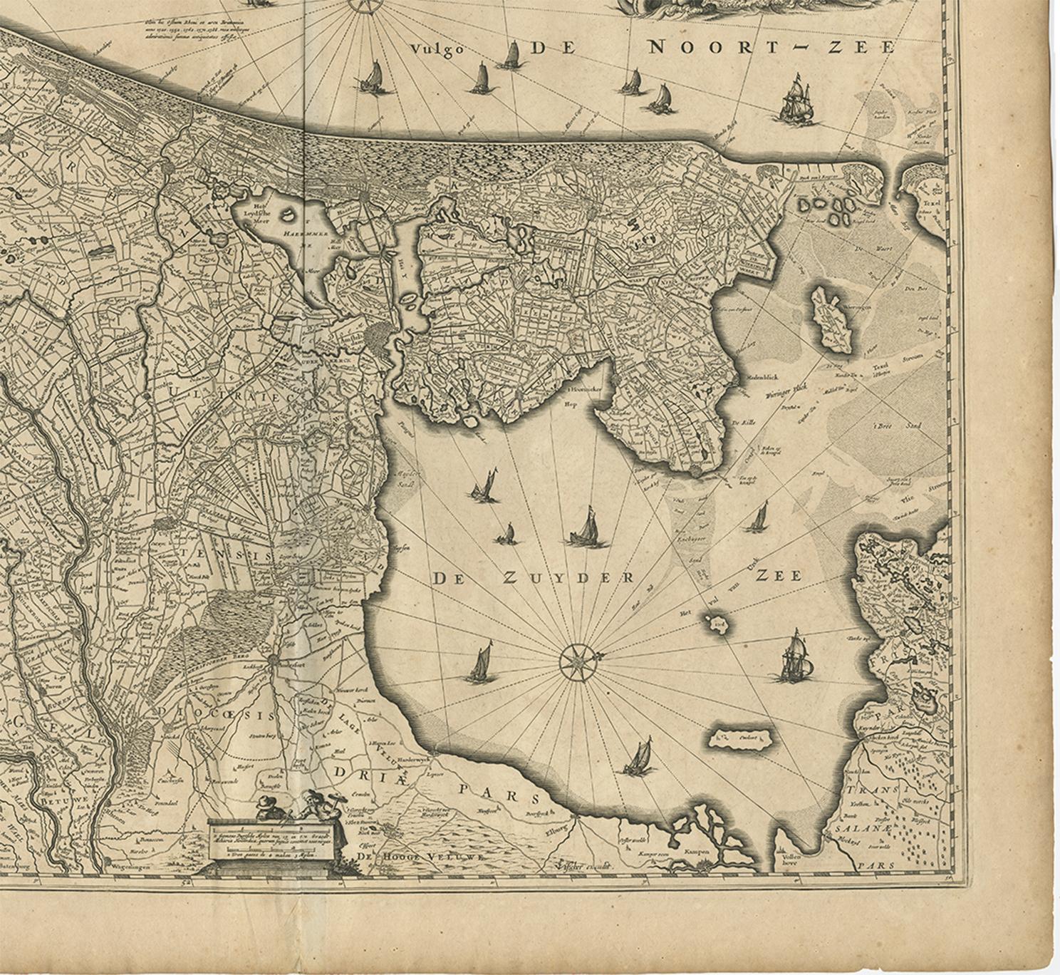 Antique Map of the Netherlands by N. Visscher, 1684 In Good Condition For Sale In Langweer, NL