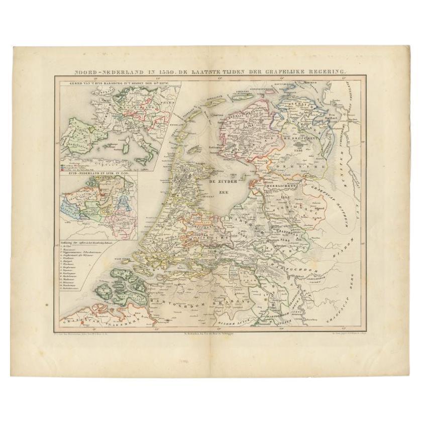 Antique Map of the Netherlands in 1530 by Mees, 1852 For Sale