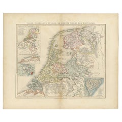 Antike Karte der Niederlande aus dem Jahr 1590 von Mees, 1854