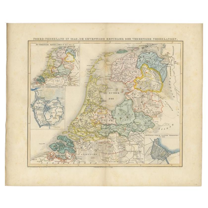 Antique Map of the Netherlands in 1648 by Mees, 1855 For Sale