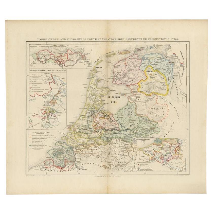 Antique Map of the Netherlands in 1740 by Mees, 1857 For Sale