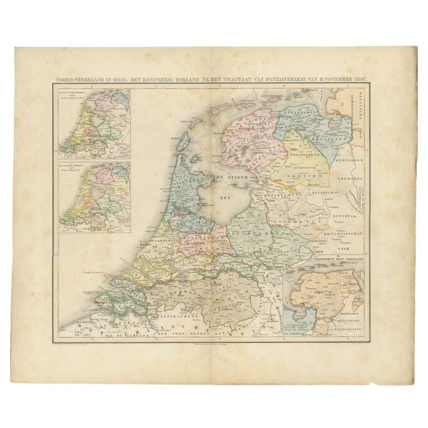 Antique Map of the Netherlands in 1808 by Mees, 1857 For Sale