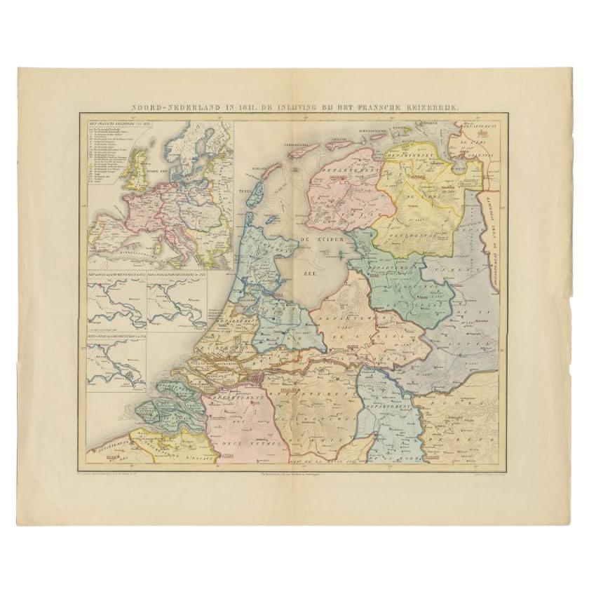Carte ancienne des Pays-Bas en 1811 par Mees, 1858 en vente