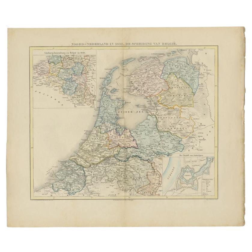 Carte ancienne des Pays-Bas en 1839 par Mees, 1860 en vente
