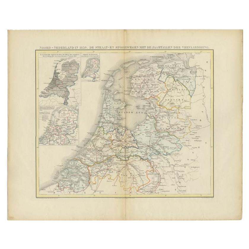 Antique Map of the Netherlands in 1859 by Mees, 1861 For Sale
