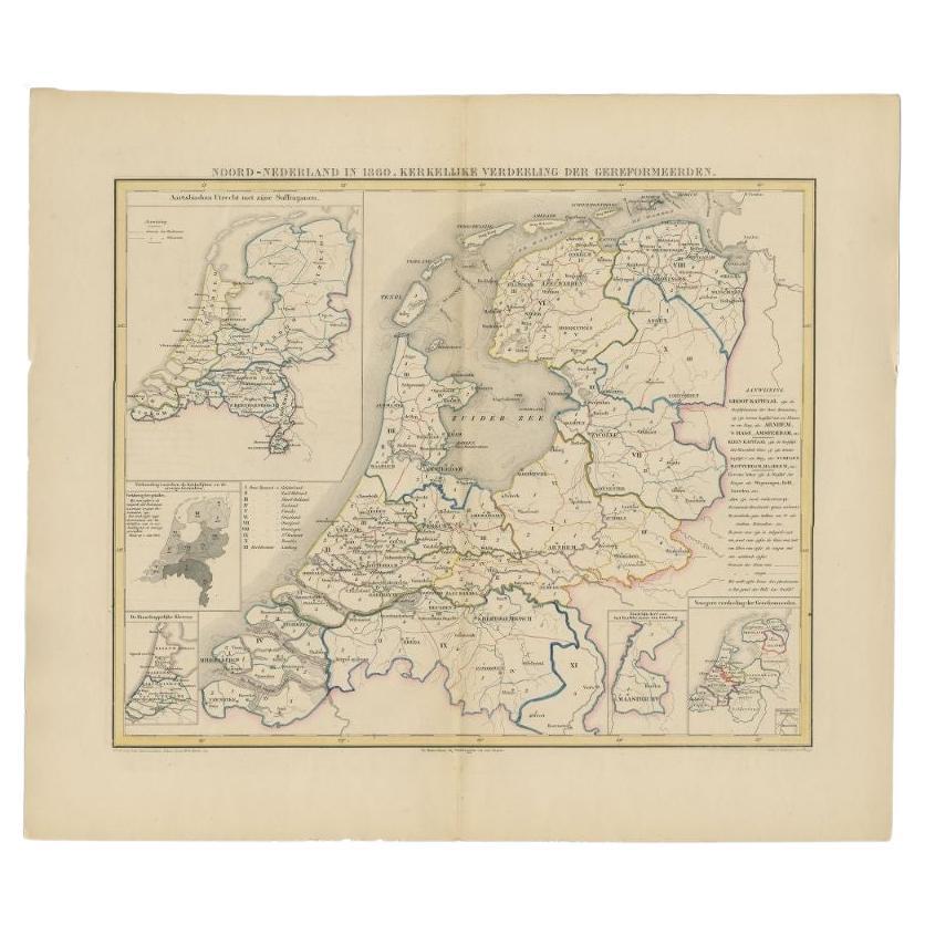 Antique Map of the Netherlands in 1860 by Mees, 1862 For Sale