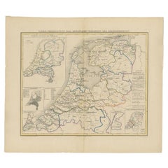 Carta geografica antica dei Paesi Bassi nel 1860 di Mees, 1862