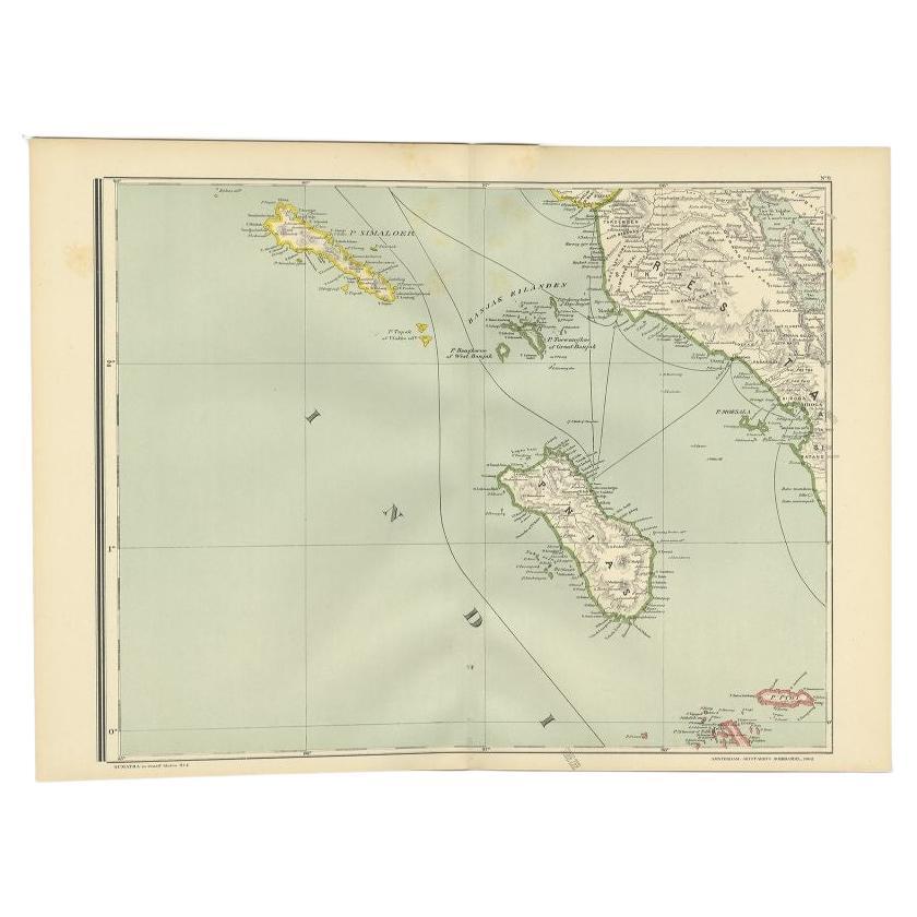 Carte ancienne du Nias Archipelago, Sumatra, Indonésie, 1900