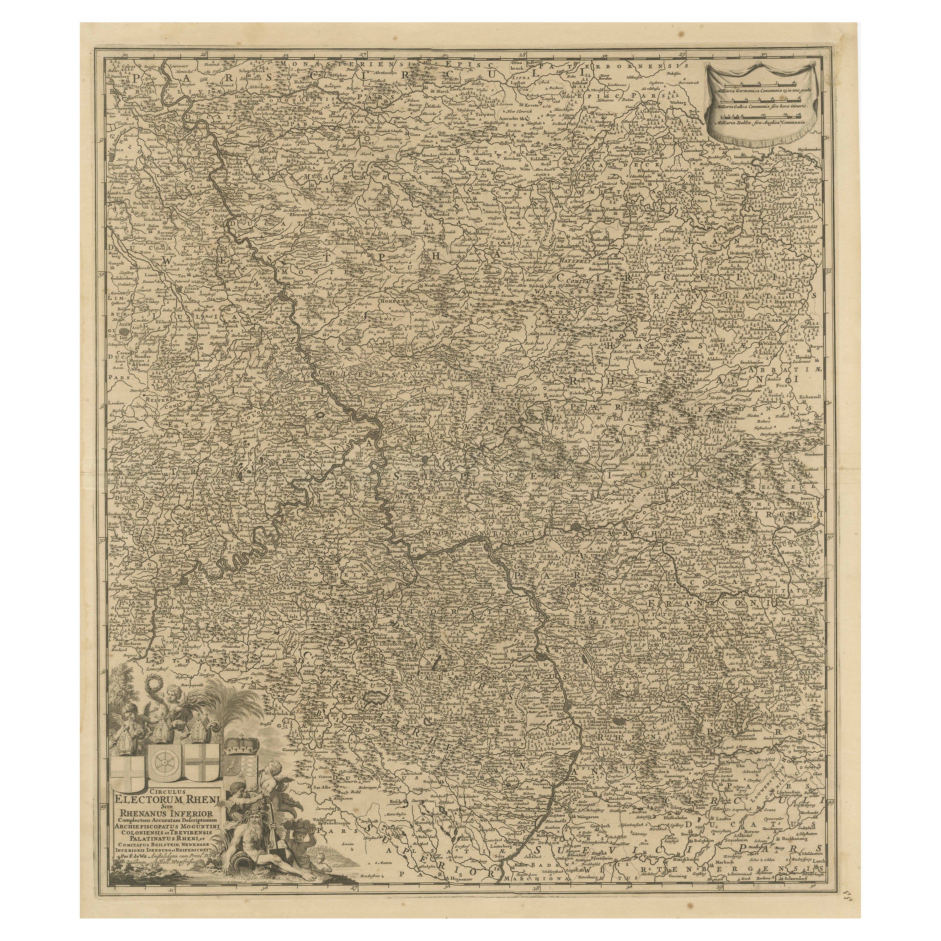 Mapa antiguo de la región de Niederrhein, Alemania